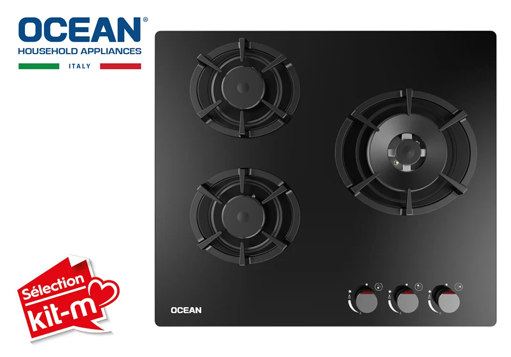 Plaque de Cuisson 3 Feux Verre Noir OCEAN OCGGH3C621BG Cuisson Votre Magasin de Meuble et Électroménager à La Réunion !