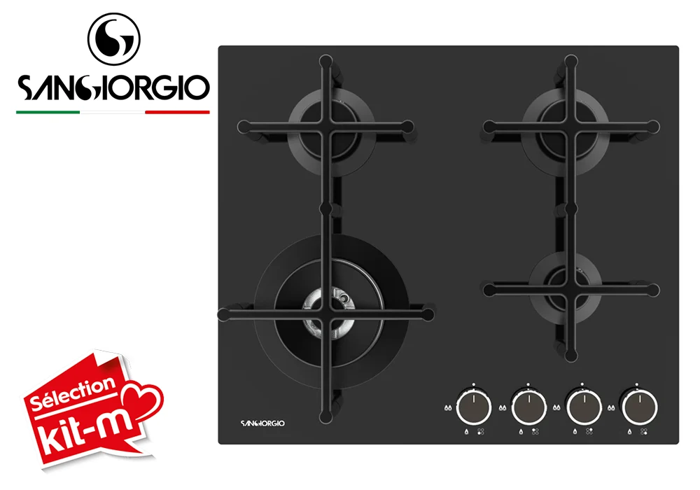 Plaque de Cuisson 4 Feux Verre Noir SANGIORGIO (SGGGH3C631BG) Cuisson Votre Magasin de Meuble et Électroménager à La Réunion !