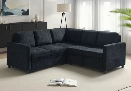Salon D&rsquo;Angle Convertible LILAS Noir Angles Votre Magasin de Meuble et Électroménager à La Réunion !
