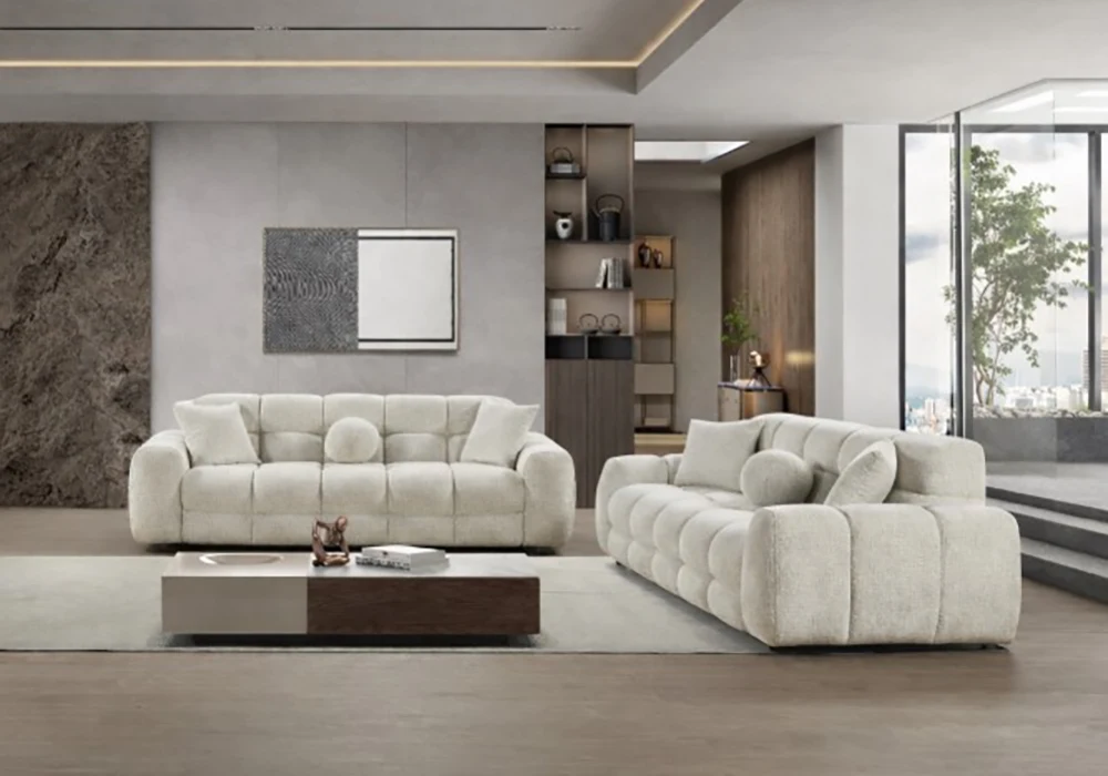 Salon Canapé 3 Places + Canapé 2 Places CAMILIA Beige Angles Votre Magasin de Meuble et Électroménager à La Réunion !