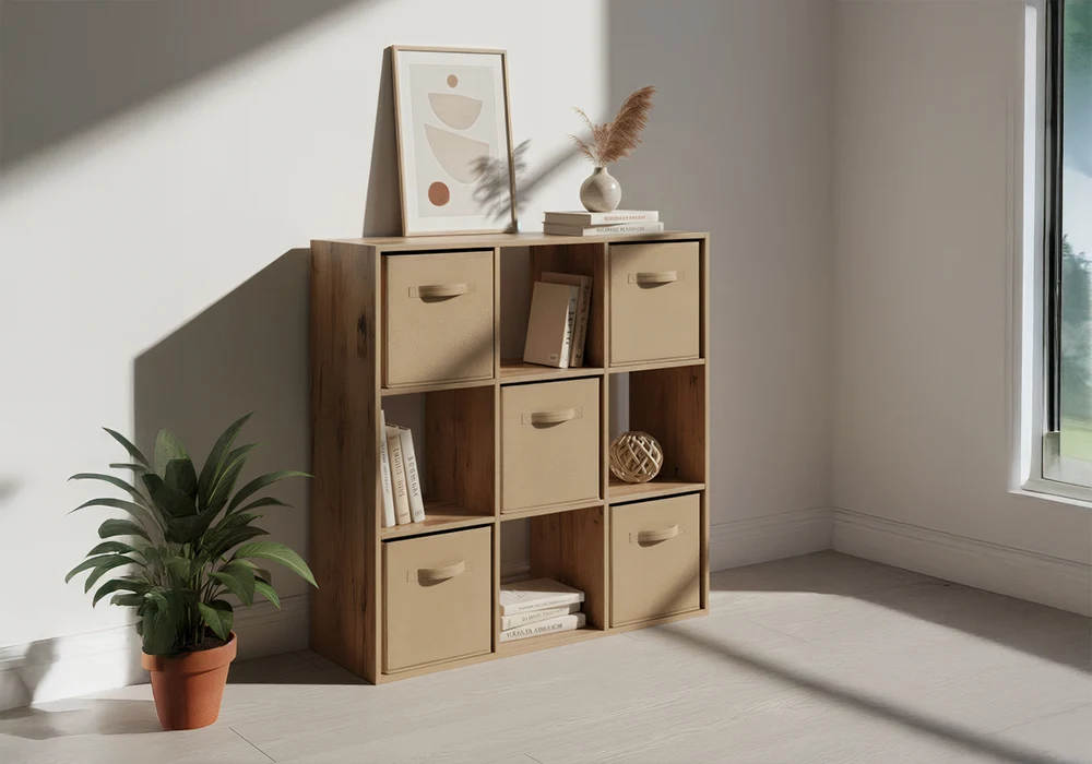 Étagère 9 Niches 5 Tiroirs ARVIKA Chêne Armoires, Commodes & Chevets Votre Magasin de Meuble et Électroménager à La Réunion ! 4 Étagère 9 Niches 5 Tiroirs ARVIKA Chêne – Image 1