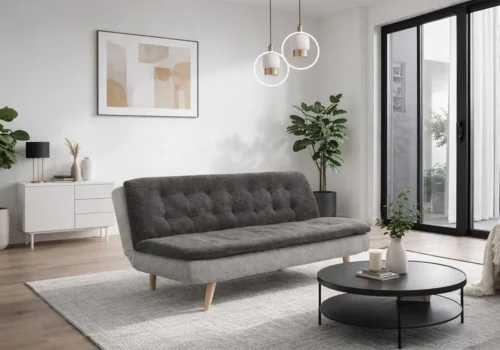 Banquette Clic-Clac AMMIE Gris Foncé/ Gris Clair Convertibles Votre Magasin de Meuble et Électroménager à La Réunion !