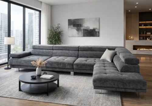 Salon d’Angle KATIA Gris Angles Votre Magasin de Meuble et Électroménager à La Réunion !