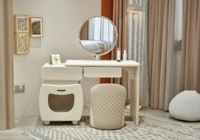 Coiffeuse LED 3 Tiroirs avec Fauteuil