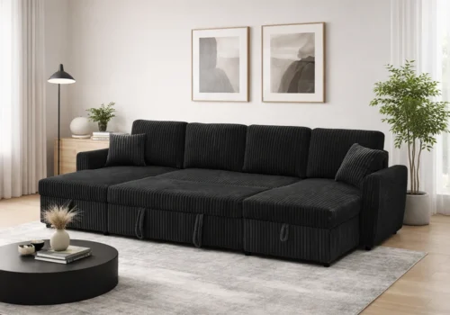 Salon d’Angle Convertible Panoramique DALIA Noir Angles Votre Magasin de Meuble et Électroménager à La Réunion !