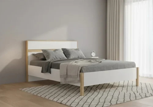 Lit PALMA 140x190cm Blanc/ Chêne Chambres à Coucher Votre Magasin de Meuble et Électroménager à La Réunion !