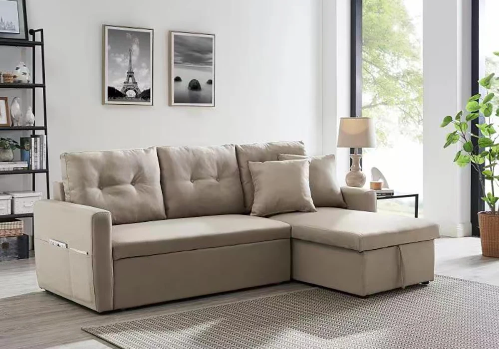 Salon d’Angle Convertible SARA Beige Angles Votre Magasin de Meuble et Électroménager à La Réunion !