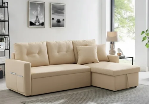 Salon d’Angle Convertible SARA Beige Angles Votre Magasin de Meuble et Électroménager à La Réunion !