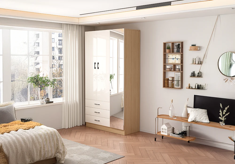 Armoire CLAVOR 3 Portes 3 Tiroirs avec Miroir Armoires, Commodes & Chevets Votre Magasin de Meuble et Électroménager à La Réunion !