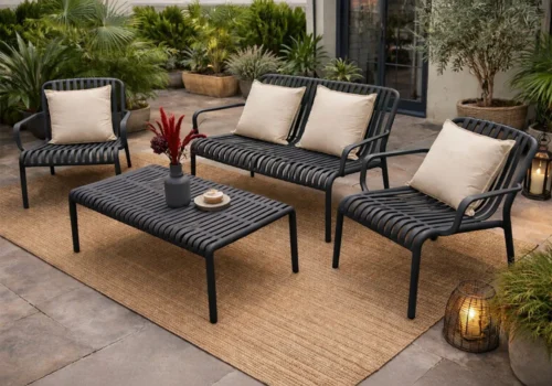 Salon de Jardin GARDIO (Canapé 2 Places avec 2 Fauteuils et Table Basse) Jardins & Terrasses Votre Magasin de Meuble et Électroménager à La Réunion !