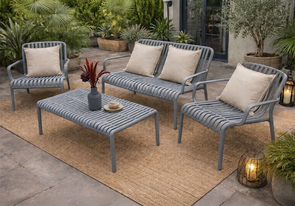 Salon de Jardin GARDIO (Canapé 2 Places avec 2 Fauteuils et Table Basse) Jardins & Terrasses Votre Magasin de Meuble et Électroménager à La Réunion !