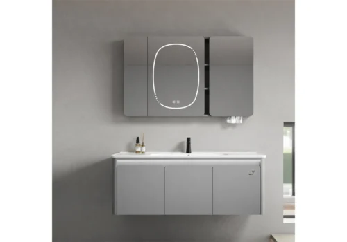 Ensemble Salle de Bain FERY Gris 120cm LED/ Désembuage Meubles Votre Magasin de Meuble et Électroménager à La Réunion !
