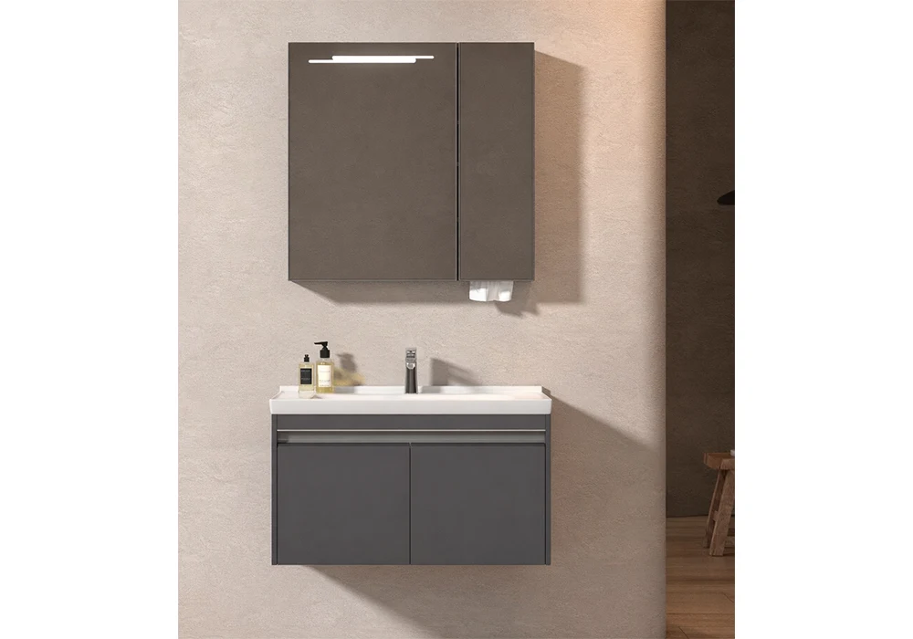 Ensemble Salle de Bain GRINA Gris 80cm Meubles Votre Magasin de Meuble et Électroménager à La Réunion ! 4 Ensemble Salle de Bain GRINA Gris 80cm – Image 1