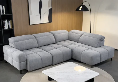 Salon D&rsquo;Angle PRIVIA Assise Coulissante Électrique Gris Clair Angles Votre Magasin de Meuble et Électroménager à La Réunion !