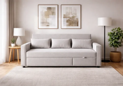 Canapé Convertible HOLIO Beige Angles Votre Magasin de Meuble et Électroménager à La Réunion !