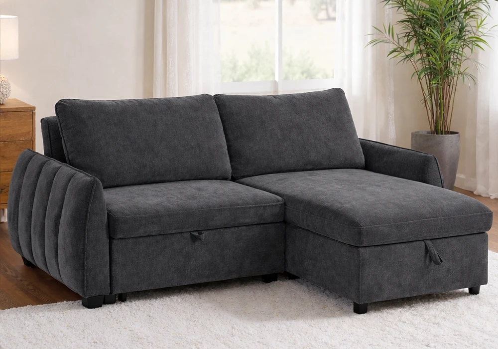 Salon D’Angle Convertible Réversible CLOUD Gris Foncé Classiques Votre Magasin de Meuble et Électroménager à La Réunion !