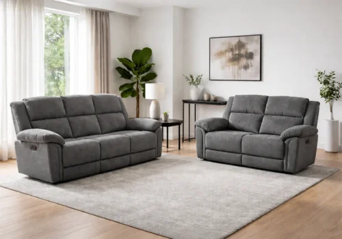 Salon 3+2 Canapé avec 4 Relax Manuel Gris Foncé Classiques Votre Magasin de Meuble et Électroménager à La Réunion !