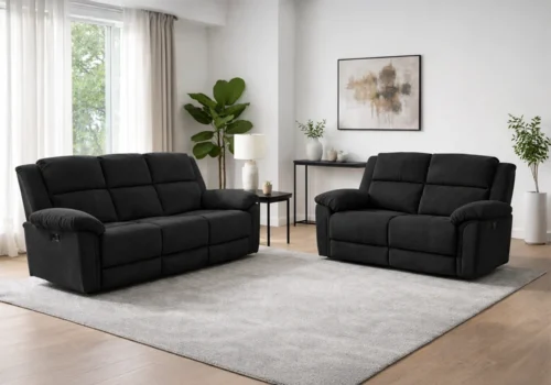 Salon 3+2 Canapé avec 4 Relax Manuel Noir Classiques Votre Magasin de Meuble et Électroménager à La Réunion !