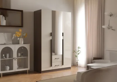 Armoire VERIA 3 Portes / 2 Tiroirs Miroir Cappuccino