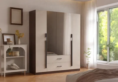 Armoire VERIA 4 Portes / 2 Tiroirs Miroir Cappuccino