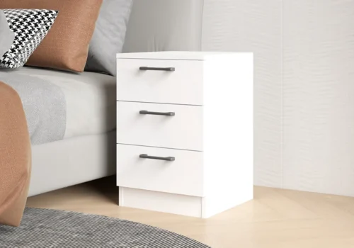 Chevet BLINO 3 Tiroirs Blanc Armoires, Commodes & Chevets Votre Magasin de Meuble et Électroménager à La Réunion !