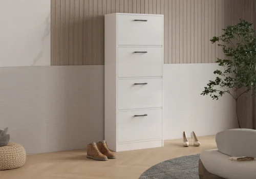 Meuble Chaussures CALYRA 4 Portes Abattants Blanc Meubles Votre Magasin de Meuble et Électroménager à La Réunion !