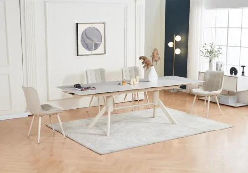 Table Rectangulaire Extensible ORVANE Beige Les Tables de Salon Votre Magasin de Meuble et Électroménager à La Réunion !