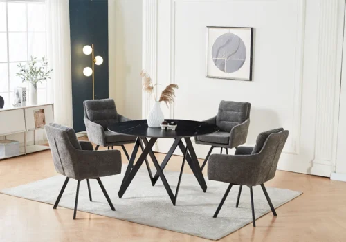 Table Ronde Céramique ELVARA Noire Les Tables de Salon Votre Magasin de Meuble et Électroménager à La Réunion !