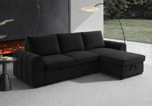 Salon d&rsquo;Angle Convertible MELISSA Noir Angles Votre Magasin de Meuble et Électroménager à La Réunion !