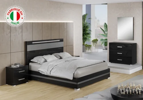 Lit LED 140×190 cm Noir (COLLECTION ODETTE) Chambres à Coucher Votre Magasin de Meuble et Électroménager à La Réunion !