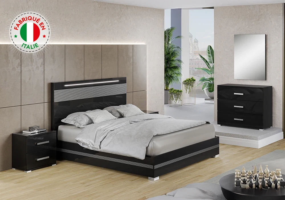 Lit LED 140×190 cm Noir (COLLECTION ODETTE) Chambres à Coucher Votre Magasin de Meuble et Électroménager à La Réunion ! 5