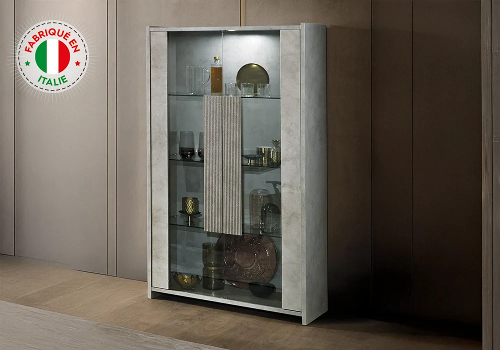 Vitrine 2 Portes Gris (COLLECTION SOLE) Armoires, Commodes & Chevets Votre Magasin de Meuble et Électroménager à La Réunion !