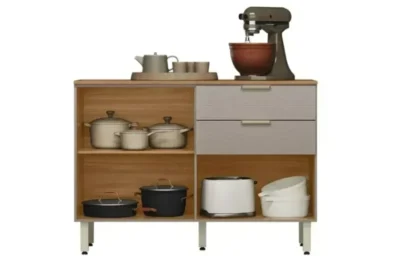 Meuble Bas 2 Portes 2 Tiroirs Beige (Collection ALBA)