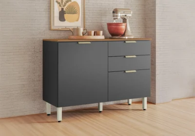 Meuble Bas 2 Portes 2 Tiroirs Gris (Collection ALBA)