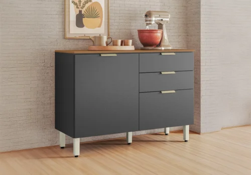 Meuble Bas 2 Portes 2 Tiroirs Gris (Collection ALBA) Les Buffets Bas Votre Magasin de Meuble et Électroménager à La Réunion !