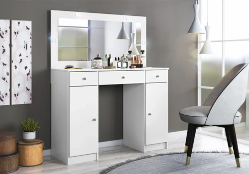 Coiffeuse LED CARISMA 2 Portes / 3 Tiroirs Armoires, Commodes & Chevets Votre Magasin de Meuble et Électroménager à La Réunion !