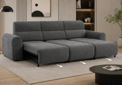 Canapé 3 Places avec Assise Coulissante Électrique DELI Gris Foncé