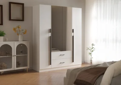 Armoire VERIA 4 Portes / 2 Tiroirs Miroir Blanc Armoires, Commodes & Chevets Votre Magasin de Meuble et Électroménager à La Réunion !