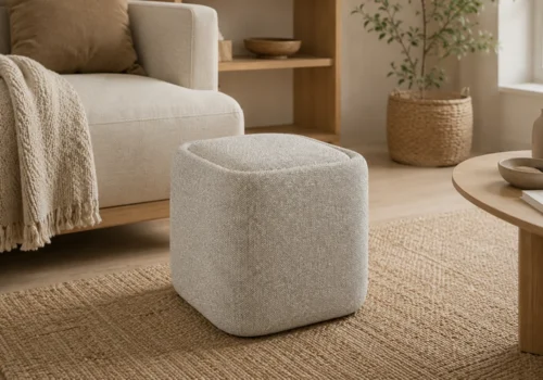 Pouf CUBIC Beige avec Rangement Fauteuils, Tabourets & Poufs Votre Magasin de Meuble et Électroménager à La Réunion !