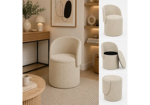 Fauteuil /Pouf d&rsquo;Appoint MODERA Beige avec Rangement Intégré Fauteuils, Tabourets & Poufs Votre Magasin de Meuble et Électroménager à La Réunion !