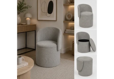 Fauteuil /Pouf d'Appoint MODERA Gris avec Rangement Intégré
