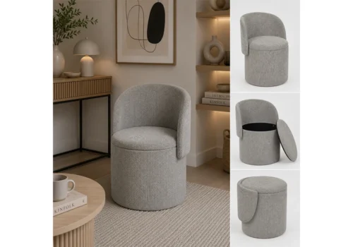 Fauteuil /Pouf d&rsquo;Appoint MODERA Gris avec Rangement Intégré Fauteuils, Tabourets & Poufs Votre Magasin de Meuble et Électroménager à La Réunion !