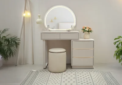 Coiffeuse LED 5 Tiroirs avec Pouf BALEA