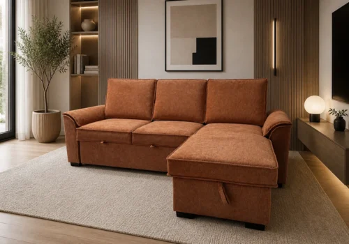 Salon D&rsquo;Angle Convertible HALEA Terracotta Angles Votre Magasin de Meuble et Électroménager à La Réunion !