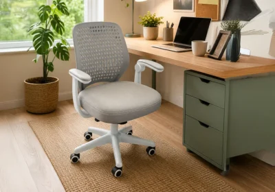 Fauteuil de Bureau Ergonomique AirMesh Blanc/ Gris Bureaux Votre Magasin de Meuble et Électroménager à La Réunion !
