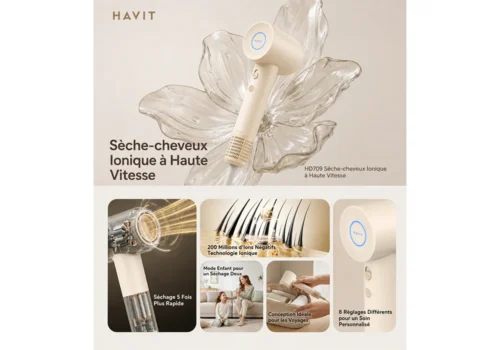 Sèche-Cheveux Haute Vitesse Ionique HAVIT (HD709) Petits Électroménagers Votre Magasin de Meuble et Électroménager à La Réunion !