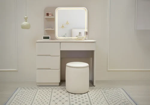 Coiffeuse LED 4 Tiroirs avec Pouf XERIA Armoires, Commodes & Chevets Votre Magasin de Meuble et Électroménager à La Réunion !