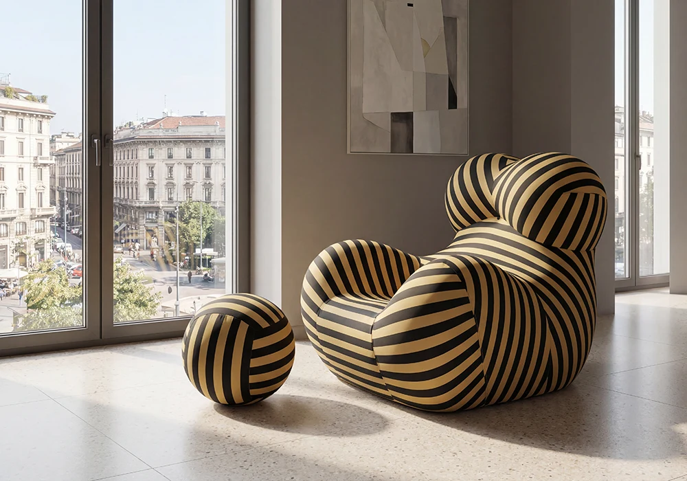 Fauteuil Lounge LINEA Compressé Avec un Pouf Repose-Pieds Jaune/Noir Compressés Votre Magasin de Meuble et Électroménager à La Réunion !