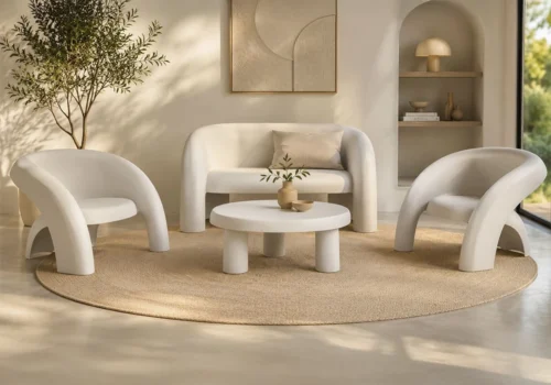 Salon de Jardin LOULA Blanc (Canapé 2 Places avec 2 Fauteuils et Table Basse) Jardins & Terrasses Votre Magasin de Meuble et Électroménager à La Réunion !