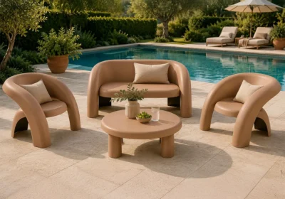 Salon de Jardin LOULA Marron (Canapé 2 Places avec 2 Fauteuils et Table Basse)